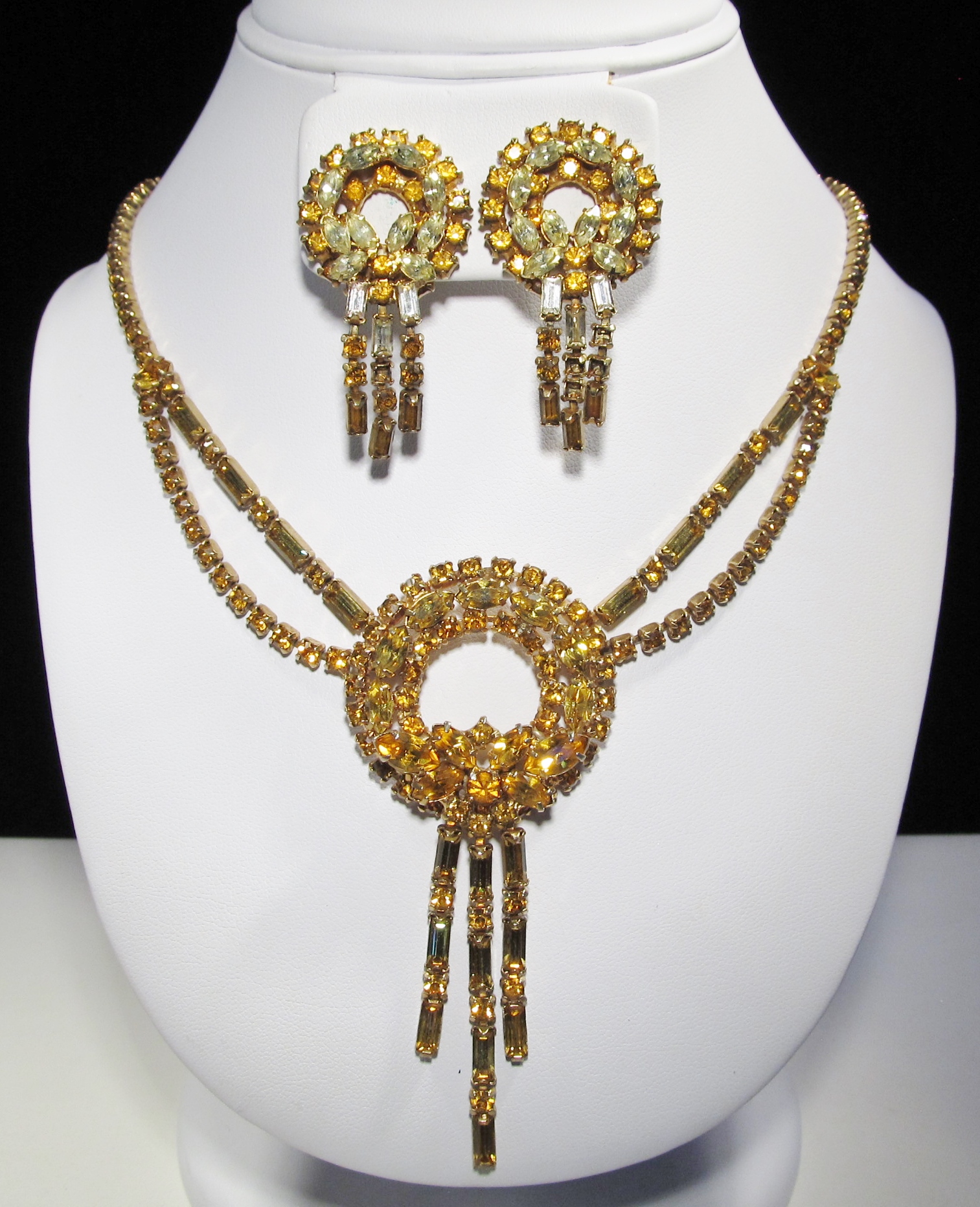 Amber & Yellow Rhinestone Necklace & Earrings Set WC-373 - $125.00