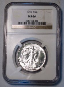 Walking Liberty Half Dollar 1946 NGC MS 66 Gem Coin WDEC-12