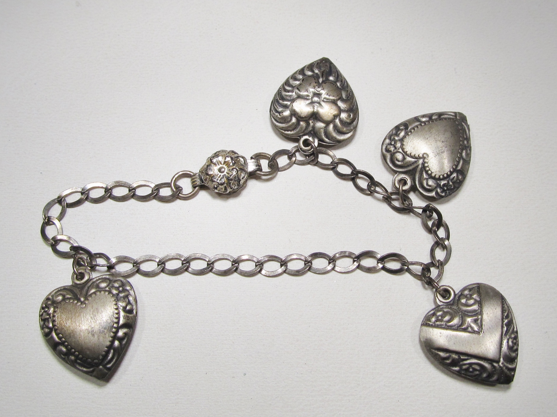 Vintage Sterling Silver Puffy Heart Charm Bracelet WC-397 - $229.00