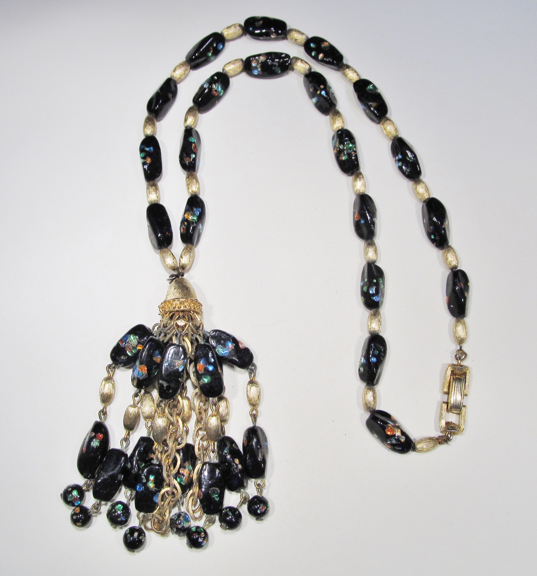 Crown Trifari 1960s Black Metallic Glass Bead Necklace WC-407 - $149.99 ...